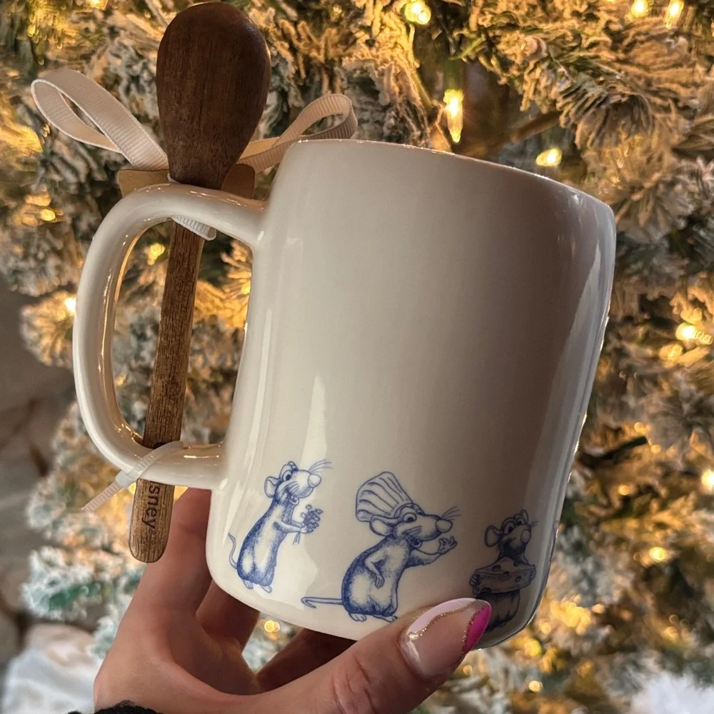 Rae Dunn Disney Ratatouille Remy Mug Wooden Spoon Anyone Can Cook NWT